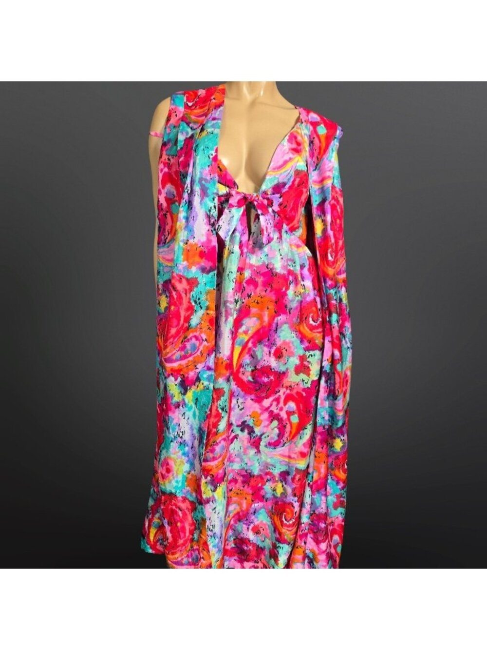 Vintage 60s Claire Haddad Maxi Dress Sleeveless Jacket 2 Piece S Psychedelic
